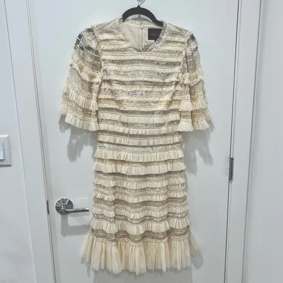 NWT Needle and Thread Nancy Frills Mini Dress in Champagne / Ivory, size 4 - Picture 3 of 6